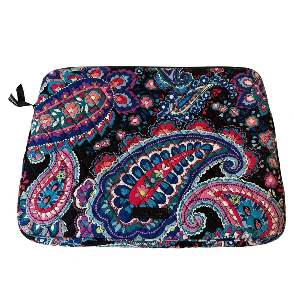Vera Bradley Laptop Sleeve Quilted Black Haymarket Paisley 14x11 Classic Office